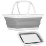 Lighean pliabil, dreptunghiular, cu toarta, din plastic si silicon, 44x32x19cm, 15litri, gri