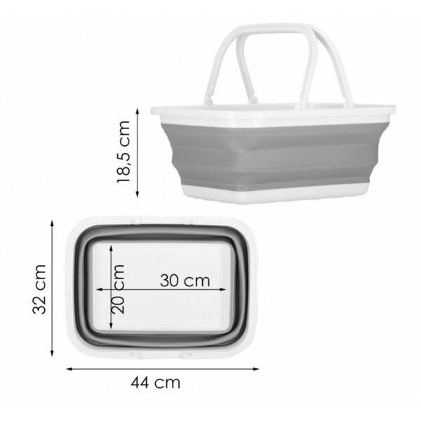 Lighean pliabil, dreptunghiular, cu toarta, din plastic si silicon, 44x32x19cm, 15litri, gri - Image 21