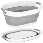 Összecsukható lavór típusú szennyeskosár, fogantyúkkal, műanyagból és szilikonból, 54x38x23cm, 24 literes, szürke