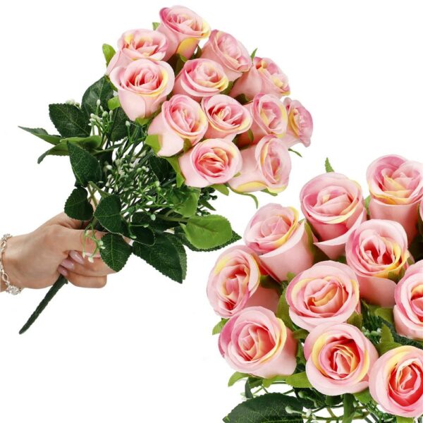 Mű poliészter virágcsokor, 12 rózsa, 38cm, rózsaszín - Image 2
