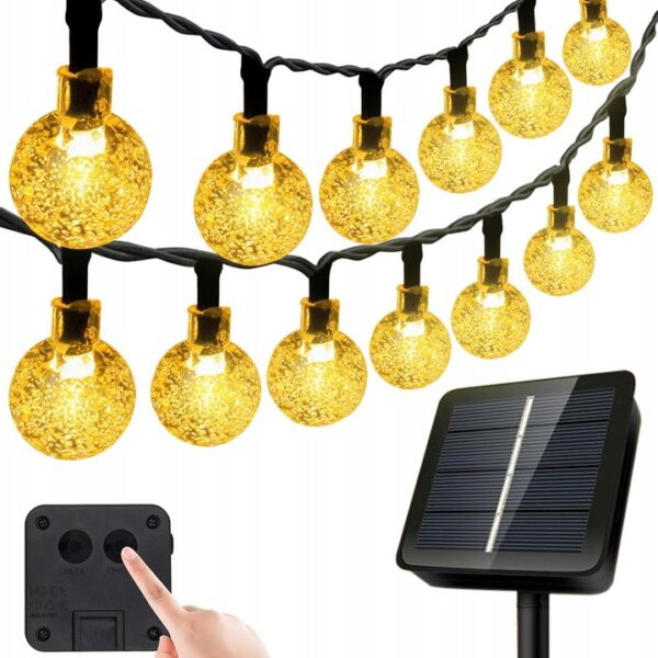 Fényfüzér, LED, 100 kis izzó, 10 m, napelemes töltés, meleg fehér fény - Image 11