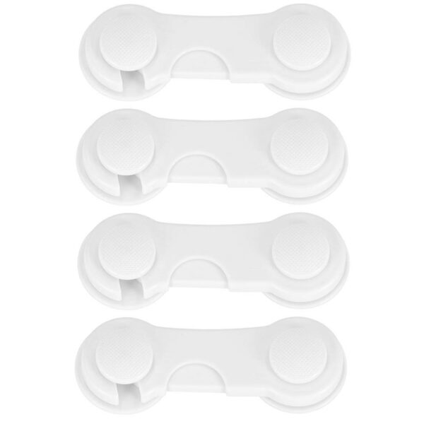 Set 4 sigurante blocator sertare si usi, plastic rezistent, fixe, 9.5 cm, alb