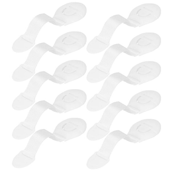 10 db-os fiók és ajtózár biztosíték készlet, műanyag és textil, állítható, 20 cm, fehér