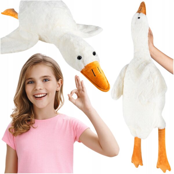 Goose plüss játék, párna típusú, mosható, hipoallergén töltelék, gyerekeknek és felnőtteknek, 130 cm, fehér-narancssárga - Image 2