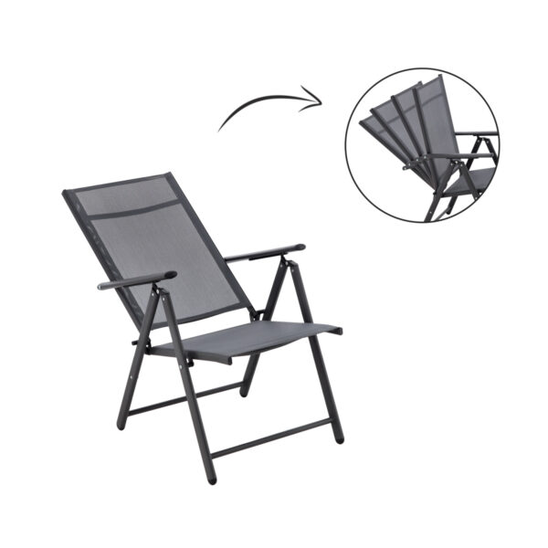 Scaun metalic de gradina, pliant, cu spatar reglabil, din aluminiu, 65x55x104cm, gri - Image 2