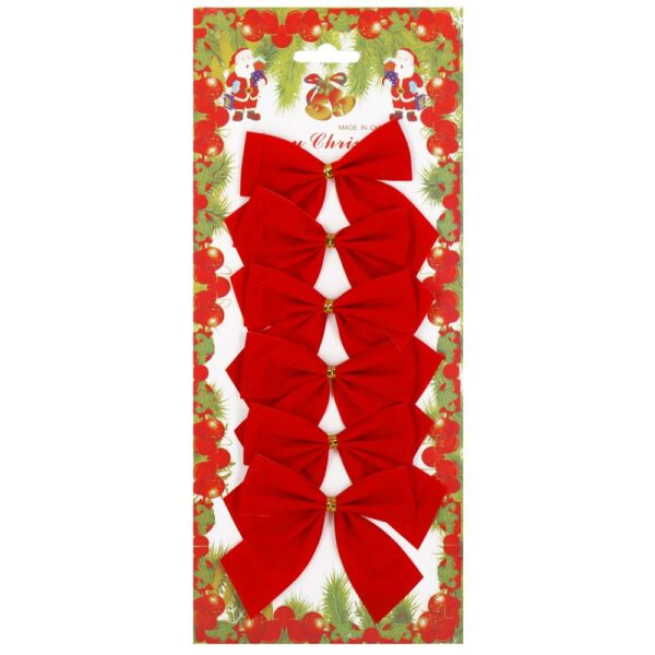 6 db-os karácsonyfa díszkészlet, masni, 8cm, piros - Image 2