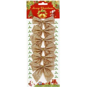 6 db-os karácsonyfa díszkészlet, masni, 8cm, arany