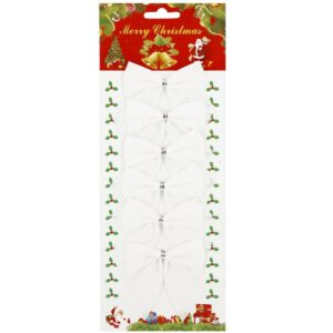 6 db-os karácsonyfa díszkészlet, masni, 8 cm, fehér