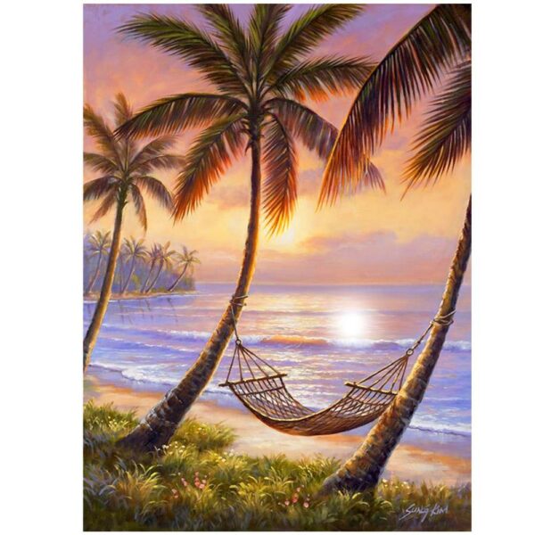5D keresztszemes hímzőkészlet, 30x40cm, Függőágy a strandon modell - Image 2