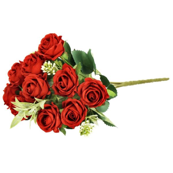 Buchet de flori artificiale din poliester, 10 fire trandafiri, 30cm, rosu - Image 10