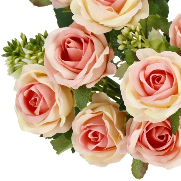 Buchet de flori artificiale din poliester, 10 fire trandafiri, 29cm, roz - Image 10