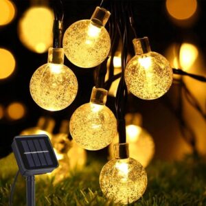 Fényfüzér, LED, 100 kis izzó, 10 m, napelemes töltés, meleg fehér fény