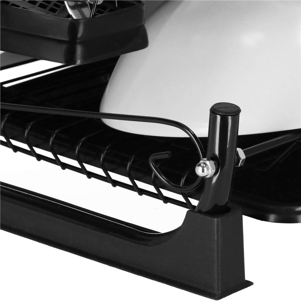 Uscator de vase cu suport pahare si tacamuri, din otel, pe 2 nivele, cu tava de scurgere, 52x25x37cm, negru - Image 10