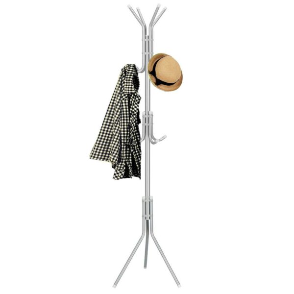 Ruhaakasztó, fa típusú, 12 akasztóval, 173 cm, szürke - Image 11
