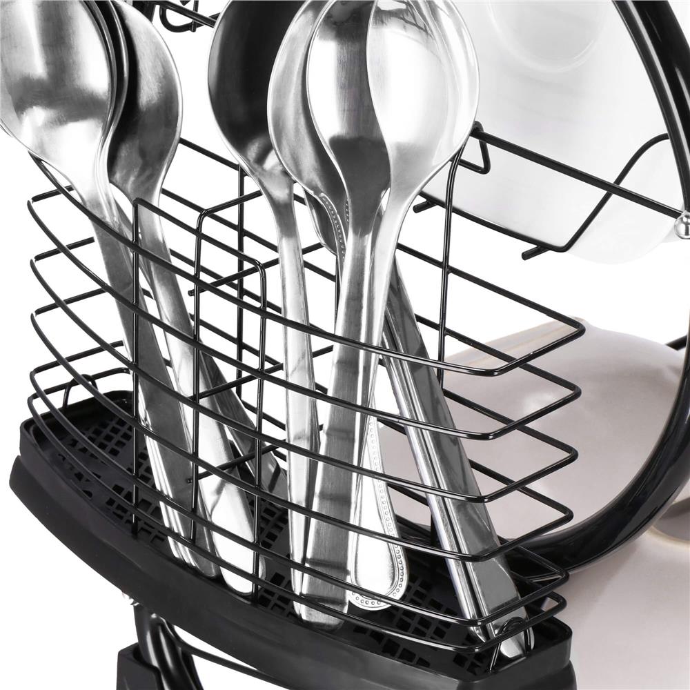 Uscator de vase cu suport pahare si tacamuri, din otel, pe 2 nivele, cu tava de scurgere, 52x25x37cm, negru - Image 11
