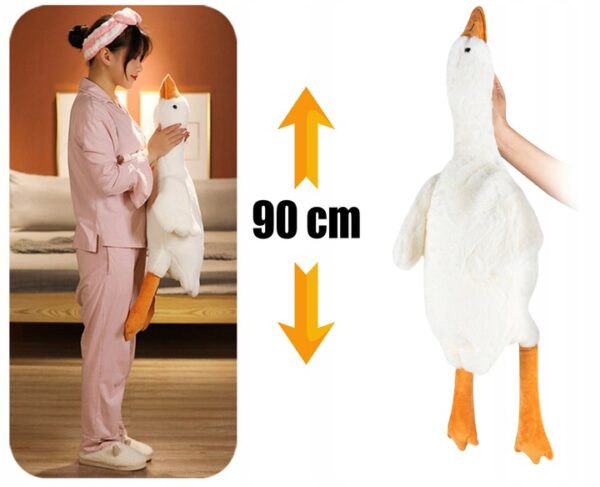 Jucarie gasca plus, tip perna, lavabila, umplutura hipoalergenica, pentru copii si adulti, 90 cm, alb cu portocaliu - Image 11