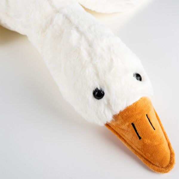 Goose plüss játék, párna típusú, mosható, hipoallergén töltelék, gyerekeknek és felnőtteknek, 130 cm, fehér-narancssárga - Image 11