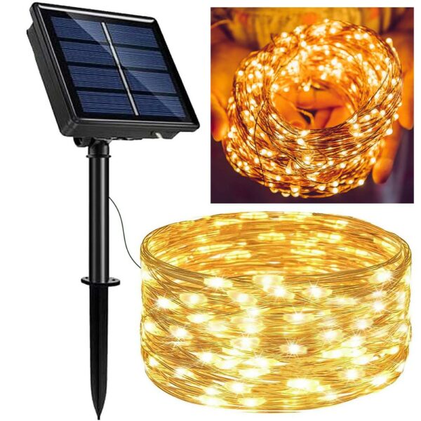 Ghirlanda luminoasa cu incarcare solara, 200 LED-uri, 22 metri, 8 functii, alb cald - Image 10