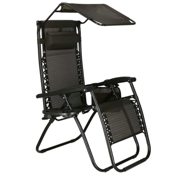Sezlong pliabil cu parasolar si suport pahare, 77x110x175cm, maro - Image 12