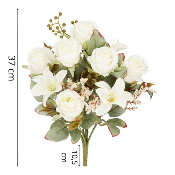 Buchet de flori artificiale din poliester, 9 fire trandafiri si crini, 37cm, alb - Image 11