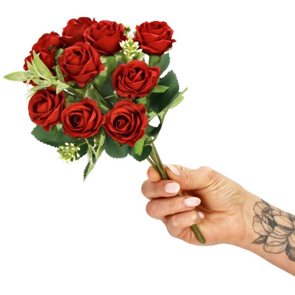Buchet de flori artificiale din poliester, 10 fire trandafiri, 30cm, rosu - Image 11