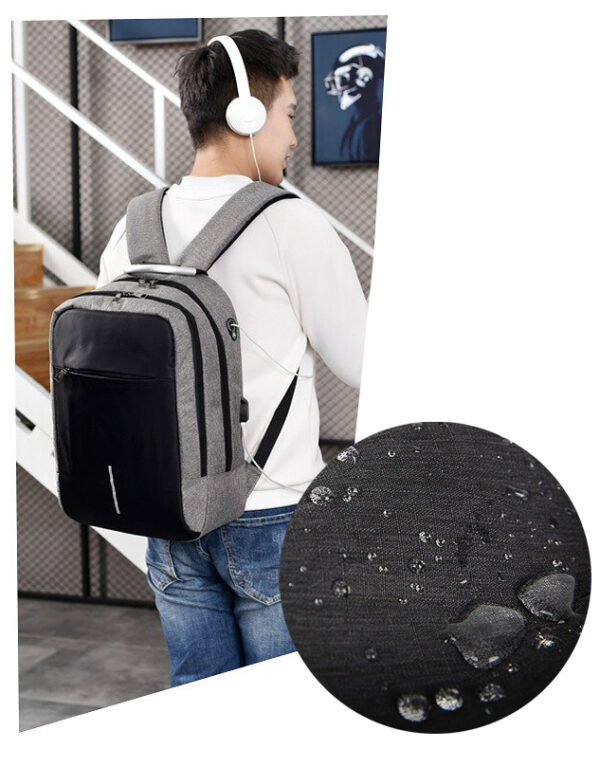 Vízálló hátizsák, lopásgátlóval, USB port, 45x14x30cm, 25 liter, fekete és szürke - Image 12