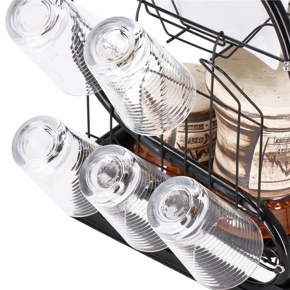 Uscator de vase cu suport pahare si tacamuri, din otel, pe 2 nivele, cu tava de scurgere, 52x25x37cm, negru - Image 12