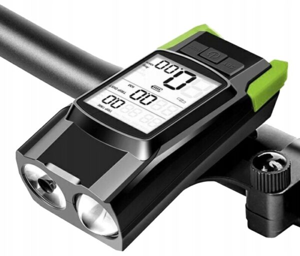Kerékpár fényszóró 3 az 1-ben, 2x LED 5 Watt, kürt, sebességmérő, távolság, 4000mAh akkumulátor, USB, vízálló - Image 12