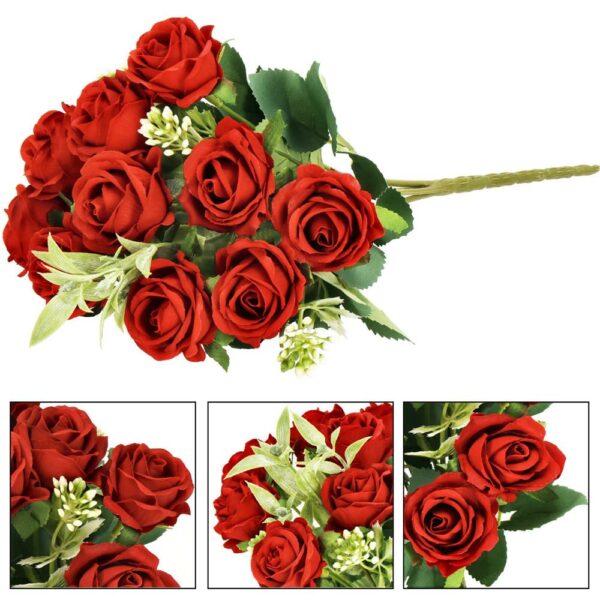 Buchet de flori artificiale din poliester, 10 fire trandafiri, 30cm, rosu - Image 12