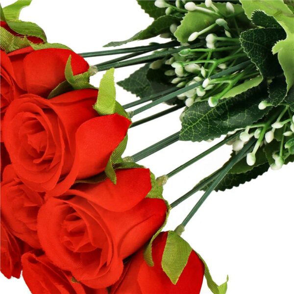 Buchet de flori artificiale din poliester, 12 fire trandafiri, 38cm, rosu - Image 13