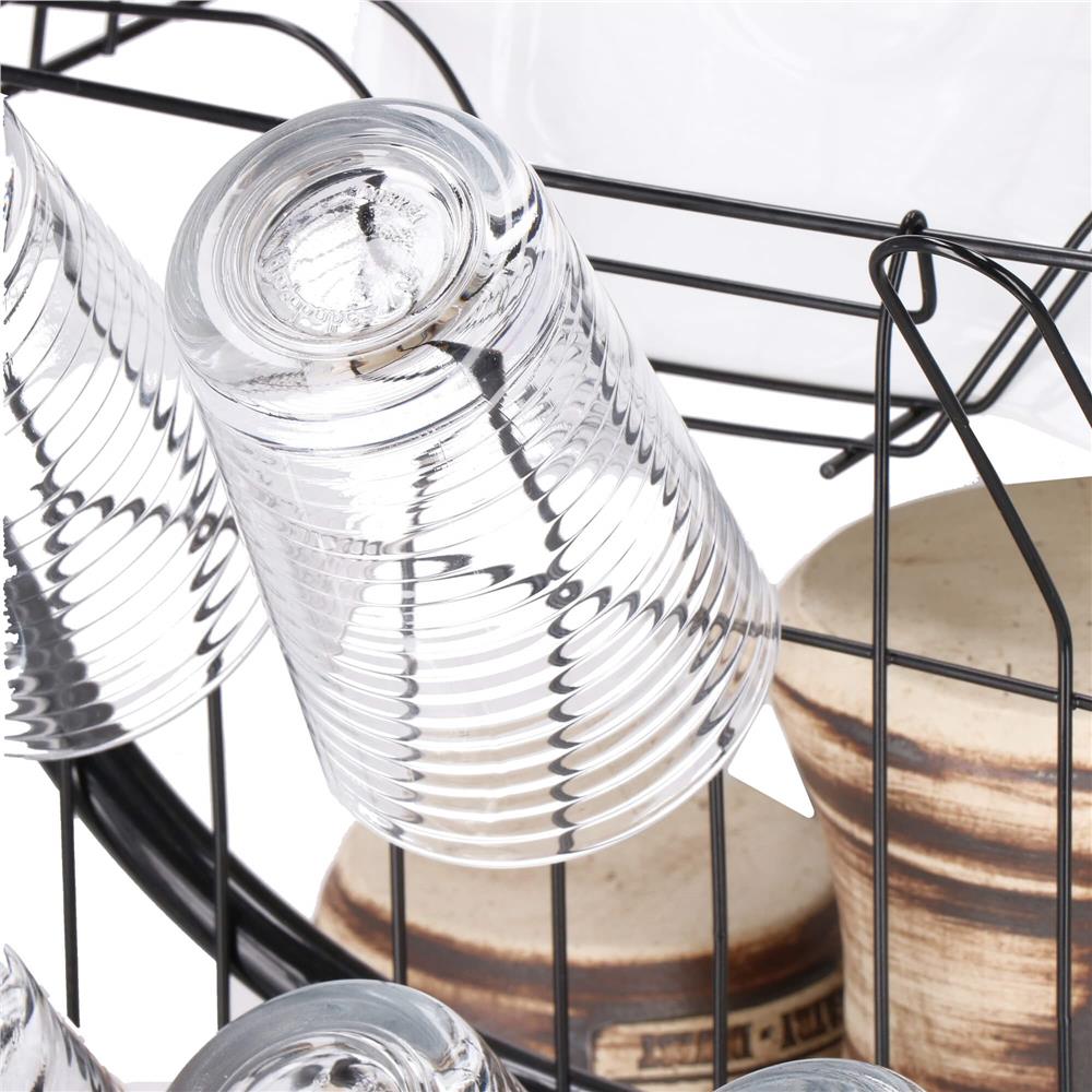 Uscator de vase cu suport pahare si tacamuri, din otel, pe 2 nivele, cu tava de scurgere, 52x25x37cm, negru - Image 13