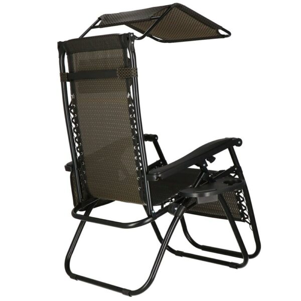 Sezlong pliabil cu parasolar si suport pahare, 77x110x175cm, maro - Image 14