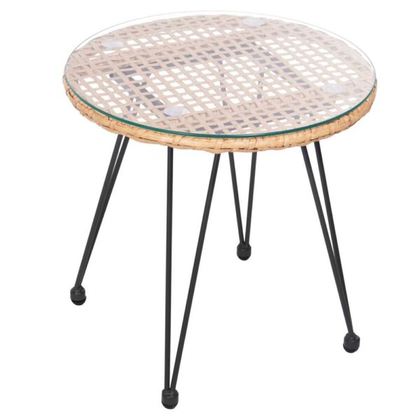 Terasz bútor garnitúra, rattan, asztal biztonsági üveglappal, 2 fotel párnákkal, barna - Image 13