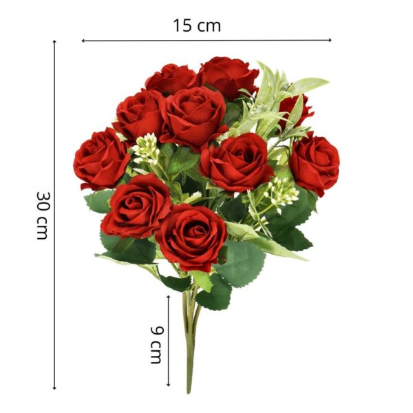 Buchet de flori artificiale din poliester, 10 fire trandafiri, 30cm, rosu - Image 13