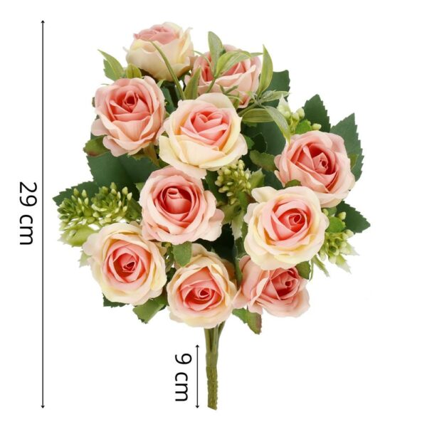 Buchet de flori artificiale din poliester, 10 fire trandafiri, 29cm, roz - Image 13