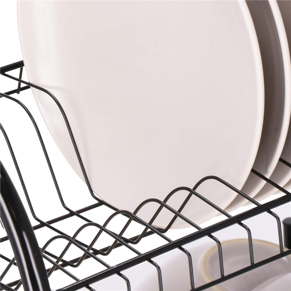 Uscator de vase cu suport pahare si tacamuri, din otel, pe 2 nivele, cu tava de scurgere, 52x25x37cm, negru - Image 14