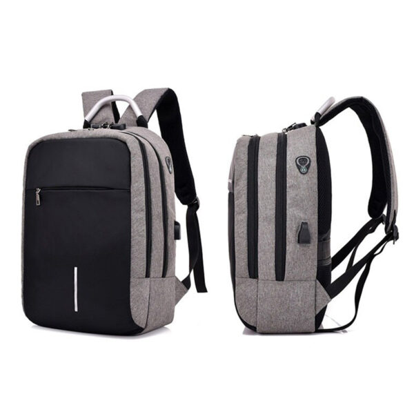 Vízálló hátizsák, lopásgátlóval, USB port, 45x14x30cm, 25 liter, fekete és szürke - Image 14