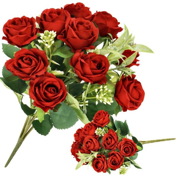 Buchet de flori artificiale din poliester, 10 fire trandafiri, 30cm, rosu - Image 14