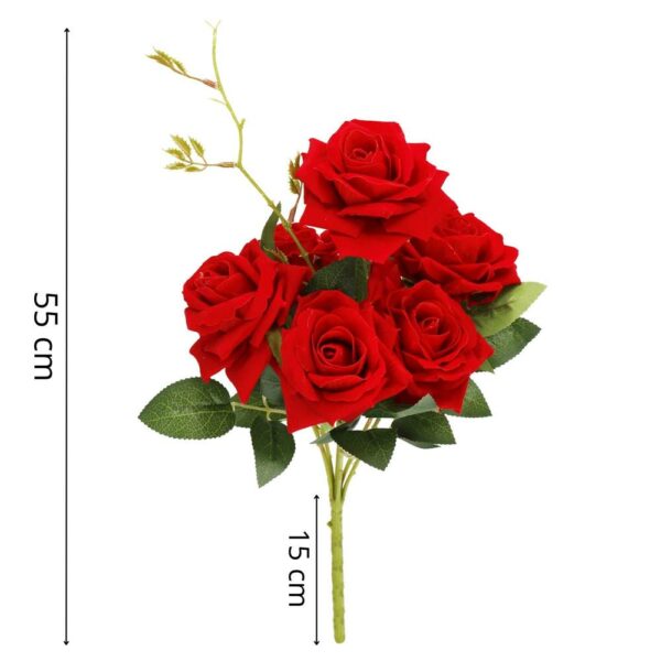 Mű poliészter virágcsokor, 6 rózsa, 55cm, piros - Image 14