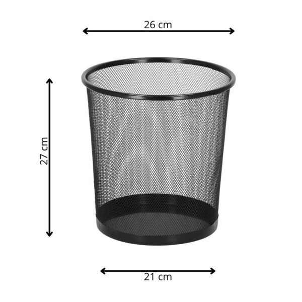 Cos de gunoi pentru birou, metalic din plasa, 27cm, negru - Image 7