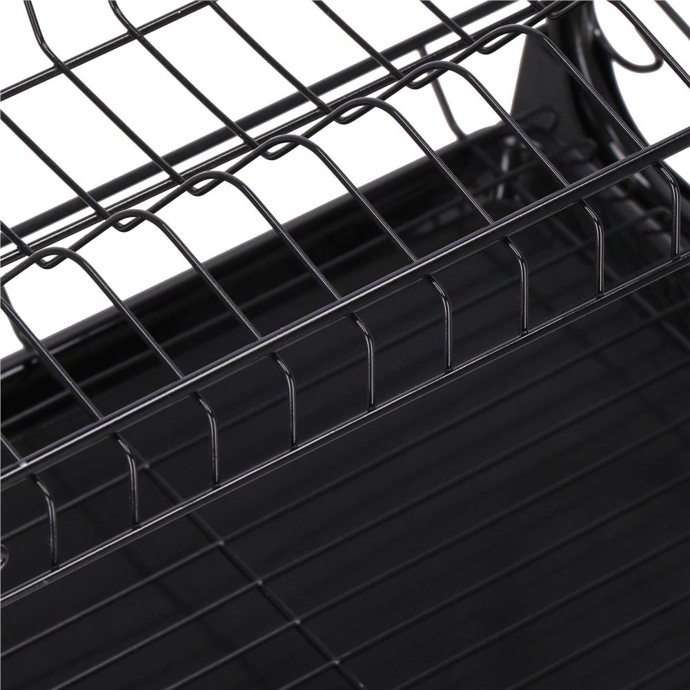 Uscator de vase cu suport pahare si tacamuri, din otel, pe 2 nivele, cu tava de scurgere, 52x25x37cm, negru - Image 15