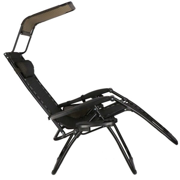 Sezlong pliabil cu parasolar si suport pahare, 77x110x175cm, maro - Image 16