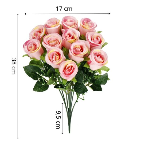 Mű poliészter virágcsokor, 12 rózsa, 38cm, rózsaszín - Image 15