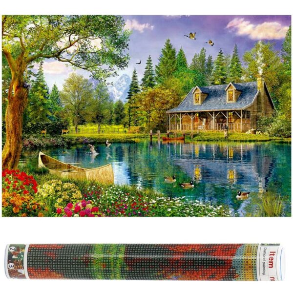 Set de broderie cu diamante 5D, 30x40cm, model Cabana langa iaz - Image 18