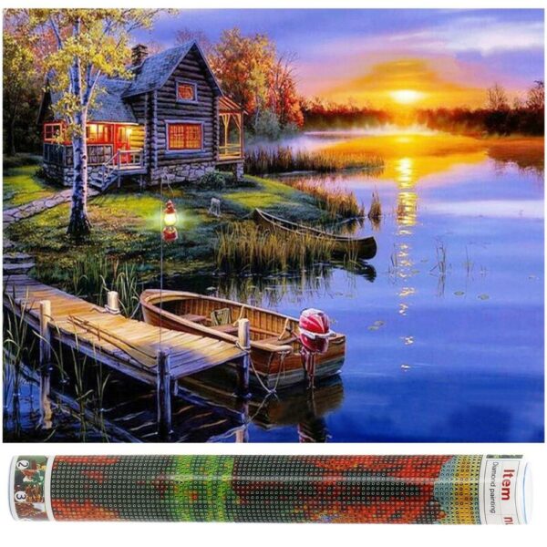 Set de broderie cu diamante 5D, 30x40cm, model Cabana langa lac - Image 17