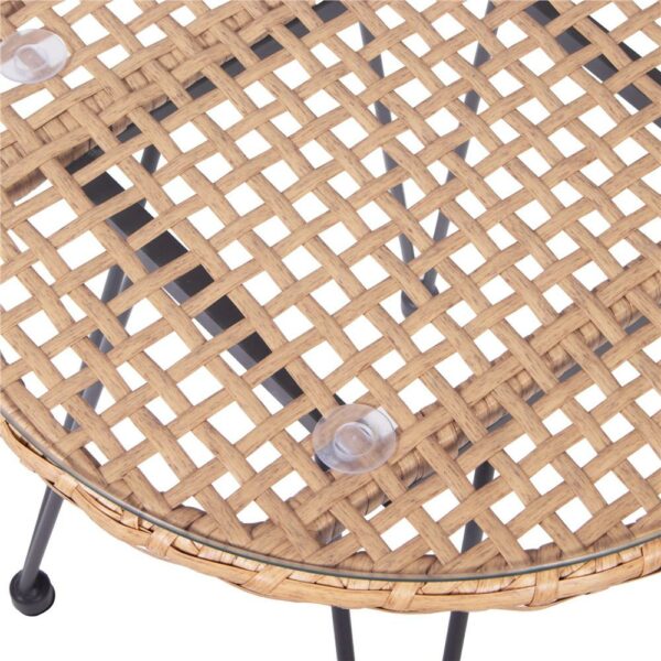 Terasz bútor garnitúra, rattan, asztal biztonsági üveglappal, 2 fotel párnákkal, barna - Image 16