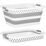 Összecsukható lavór típusú szennyeskosár, fogantyúkkal, műanyagból és szilikonból, 53x38x24cm, 24 literes, szürke