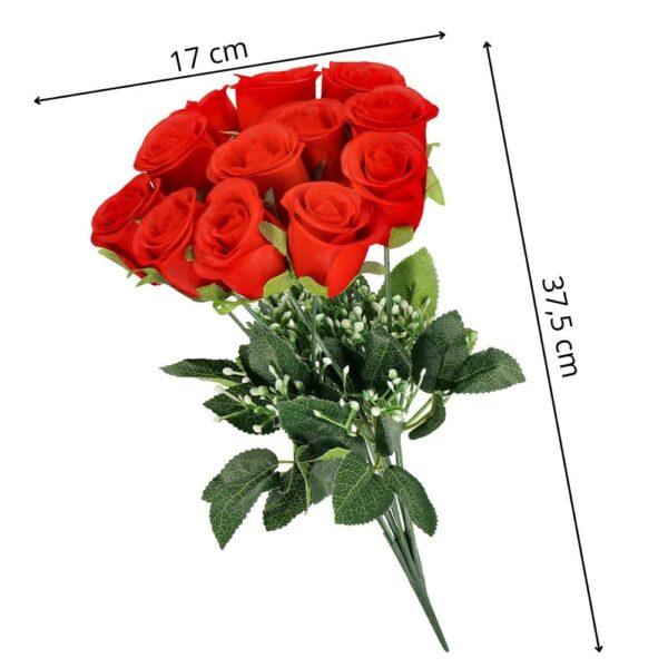 Buchet de flori artificiale din poliester, 12 fire trandafiri, 38cm, rosu - Image 16