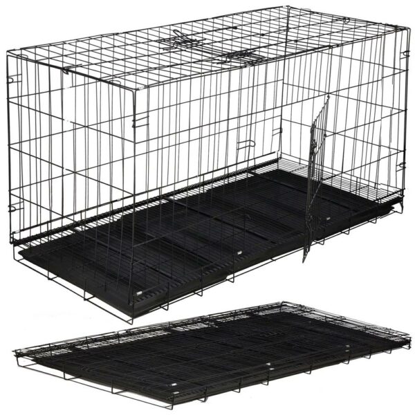 Cusca pentru animale, 2 usi, Pliabila din metal, XXL, Negru, 130x70x61 cm - Image 15