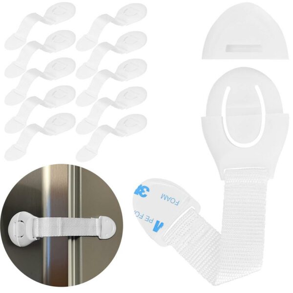 10 db-os fiók és ajtózár biztosíték készlet, műanyag és textil, állítható, 20 cm, fehér - Image 17